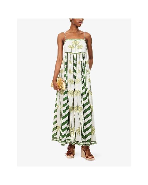 FARM Rio Milani Coco-Palm Print Cotton Maxi Dress in Green | Lyst