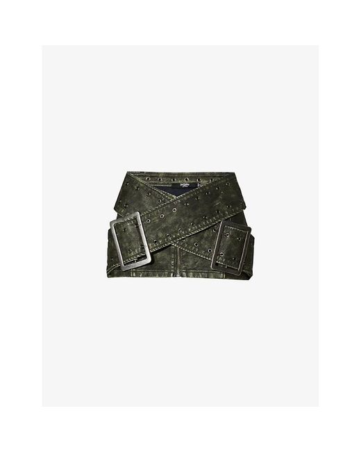 Jaded London Green Assassin Front-buckle Woven Mini Skirt