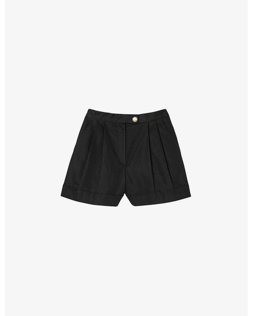 Sandro Black Pleated Cotton-blend Shorts