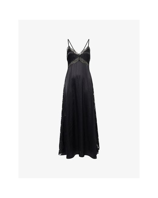 Reformation Women's Black Ericka Lace-Trim Silk Maxi Dress -  www.ice4pros.com.br