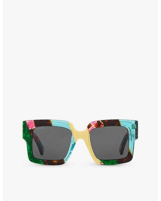 Gucci Green Gc002054 gg1307s Rectangle-frame Tortoiseshell Acetate Sunglasses