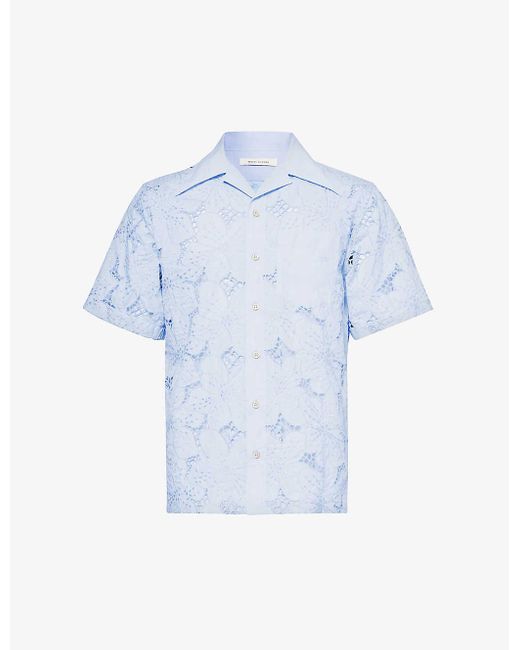 Wales Bonner Blue Highlife Floral-embroidery Cotton-blend Shirt for men