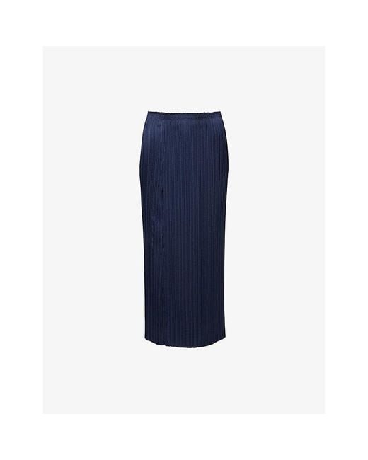 Vince Blue Pleated High-Rise Woven Midi Skirt