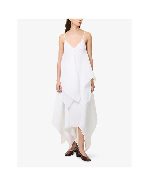 J.W. Anderson White Pleated Asymmetric Woven Midi Skirt