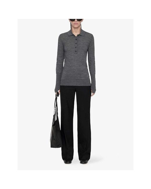 AllSaints Gray Martel Long-Sleeve Wool Polo