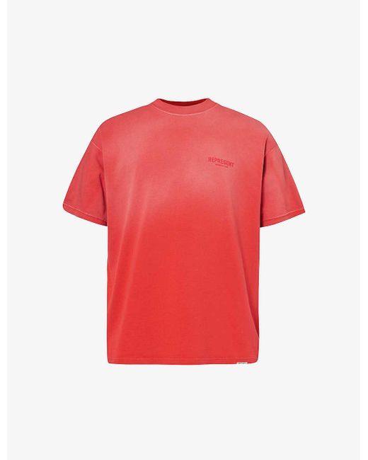 Represent Red Brand-print Relaxed-fit Cotton-jersey T-shirt for men