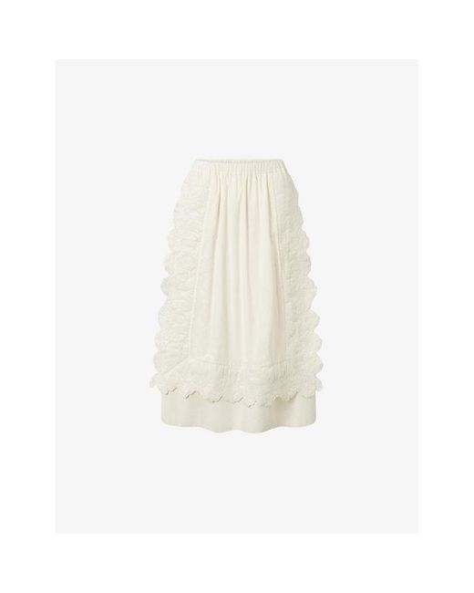 Nué Notes White Andrew Floral-embroidered Quilted Cotton Midi Skirt