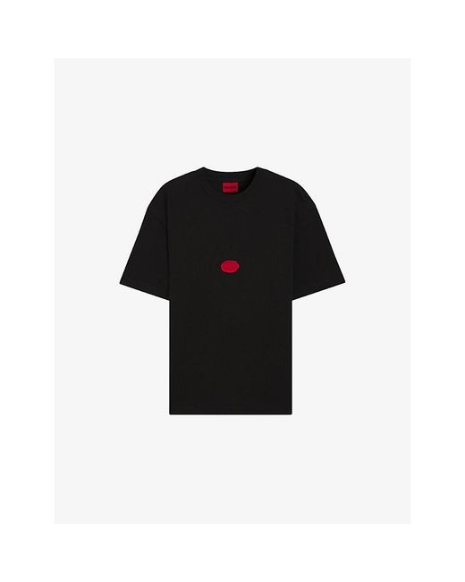 HUGO Black Branded-Stamp Short-Sleeved Cotton-Jersey T-Shirt for men