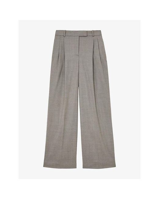 Reiss Gray Darcy Wide-Leg Wool-Blend Trousers