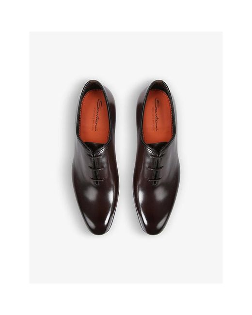 Santoni Brown Carter Wholecut Leather Oxford Shoes for men