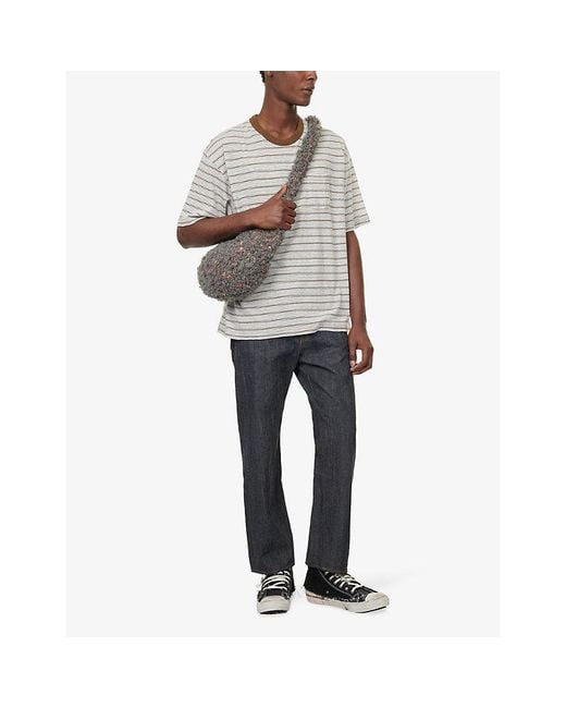 Visvim White Mondo Border Striped Wool And Cotton-Blend T-Shirt for men