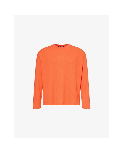 Cole Buxton Orange Embroidered-Logo Long-Sleeve Waffle-Knit Top for men