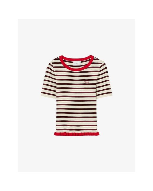 Claudie Pierlot Red Tricolour Striped Jersey T-Shirt