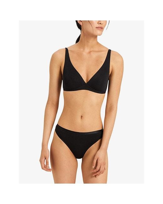 Hanro Black Seamless Stretch-Cotton Thong