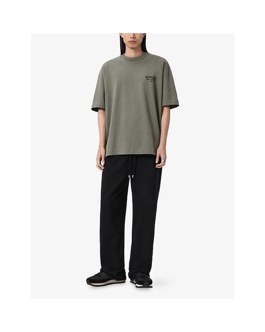 AllSaints Green Xander Logo-Embossed Short-Sleeve Cotton T-Shirt for men