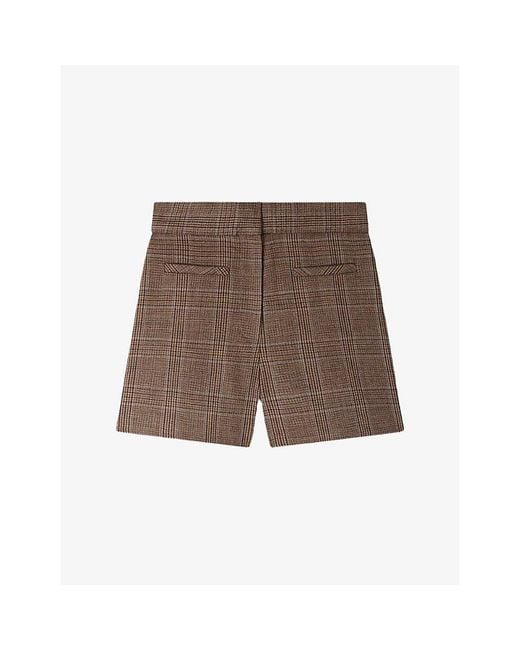Sandro Brown Checked High-Rise Wool Shorts