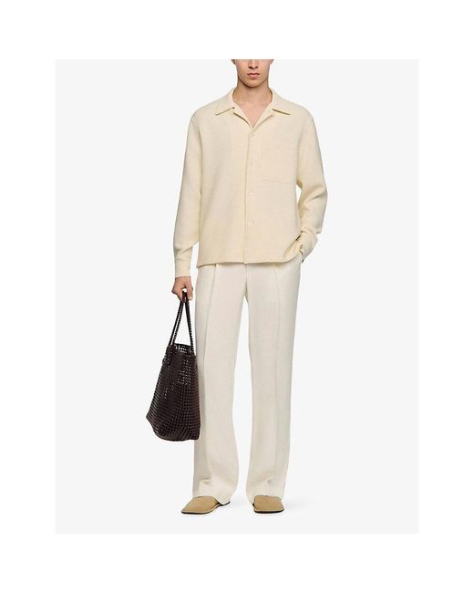 Sandro White Long-Sleeved Textured Woven Shirt for men