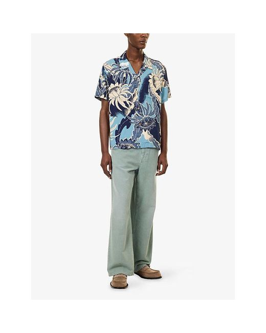 J.W. Anderson Blue Graphic-Print Short-Sleeve Woven Shirt for men