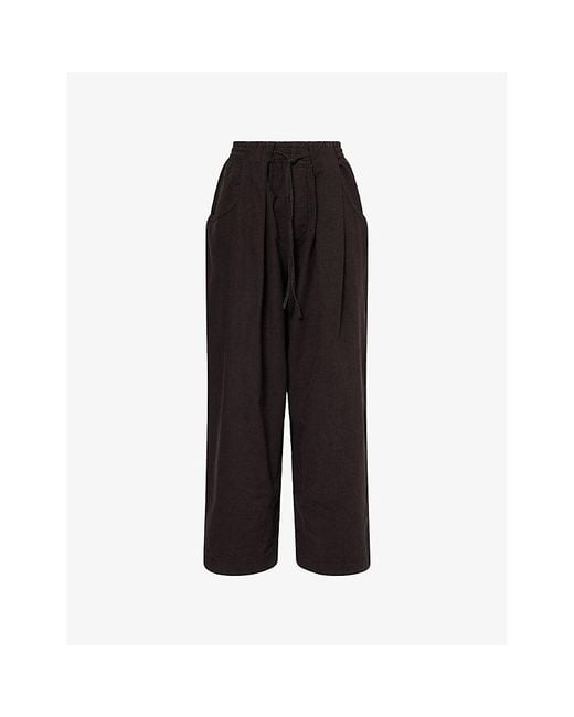 Free People Black Chambers Wide-Leg Linen And Cotton-Blend Trousers