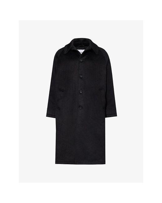 MKI Miyuki-Zoku Black Side-pocket Spread-collar Wool-blend Coat Xx for men