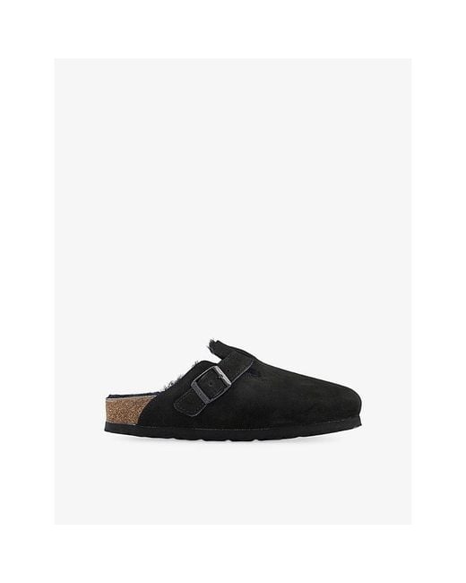 Birkenstock Black Boston Buckle-Embellished Suede Sandals