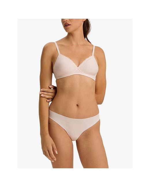 Hanro White Invisible Mid-Rise Stretch-Cotton Thong