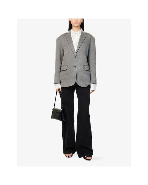 Anine Bing Gray Quinn Notched-Lapel Wool-Cashmere Blazer