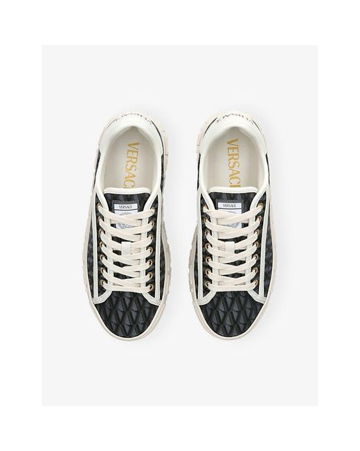 Versace White Logo-Print Canvas Trainers