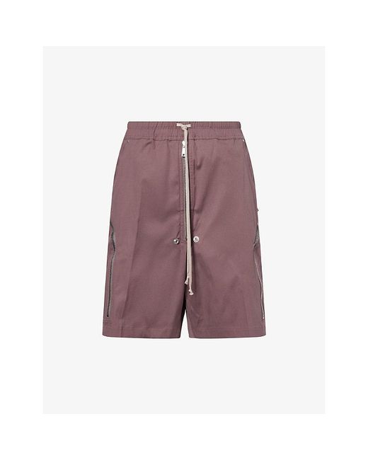 Rick Owens Purple Bauhaus Zip Cotton Shorts for men