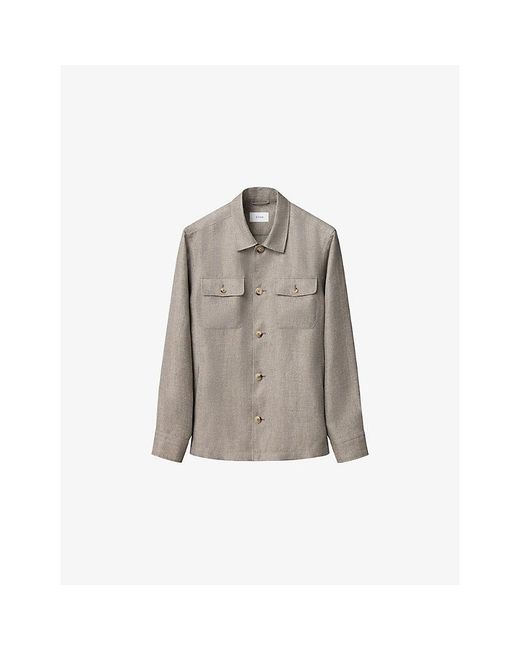Eton of Sweden Gray Patch-Pocket Linen-Blend Shirt Jacket for men
