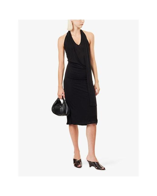 Belle Anna Blue Duo Halterneck Wool-Blend Midi Dress