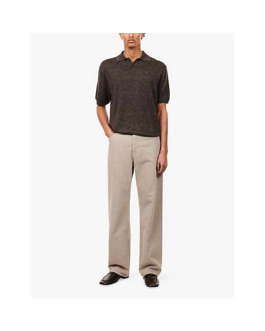 The Row Brown Borges Short-Sleeve Knitted Cashmere, Silk And Linen Polo Top for men