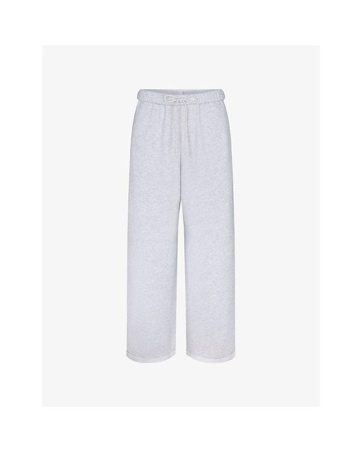 Skims Blue Classic Straight-Leg Cotton-Fleece Trousers