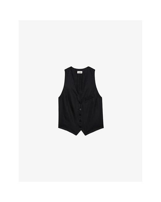 Zadig & Voltaire Black Emaux V-Neck Button-Up Satin Top