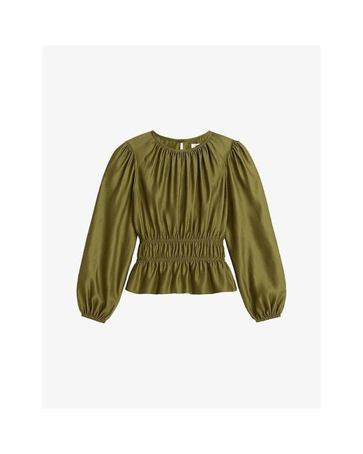 Ro&zo Green Peplum Long-Sleeve Woven Blouse