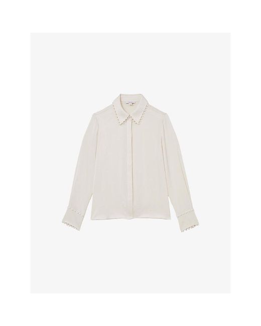 Reiss White Lois Embellished-Collar Woven Shirt
