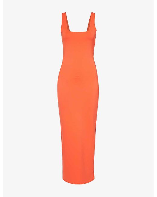 GOOD AMERICAN Orange Modern Tank Square-neck Stretch-woven Maxi Dress