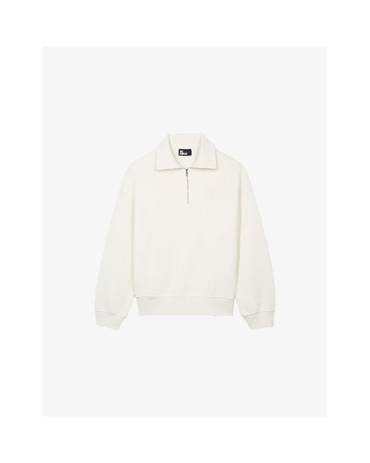 The Kooples White Brand-Embroidered Zip-Up Cotton Sweatshirt for men
