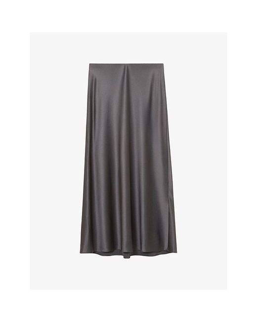 Reiss Gray Sofia Regular-Fit Silk Midi Skirt
