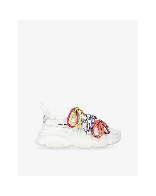 Steve Madden White Pryce Faux-Leather And Mesh Trainers