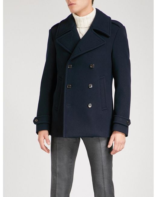 Ralph Lauren Purple Label Blue Double-breasted Wool Peacoat for men