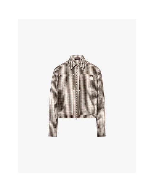 Moncler Natural Brand-Badge Gingham Cotton-Blend Shirt