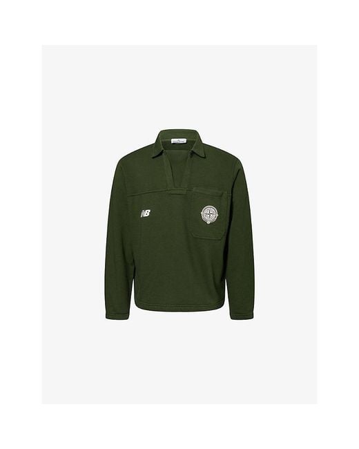 Stone Island Green X New Balance Drill Brand-Patch Cotton Polo Sweatshirt for men
