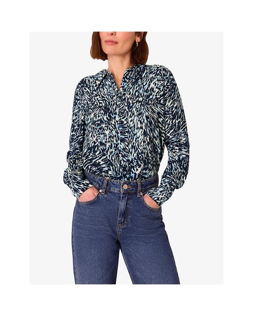 Whistles Blue Leopard Swirl-Print Satin Shirt