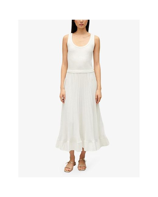 Claudie Pierlot White Scoop-neck Pleated Stretch-cotton Maxi Dress