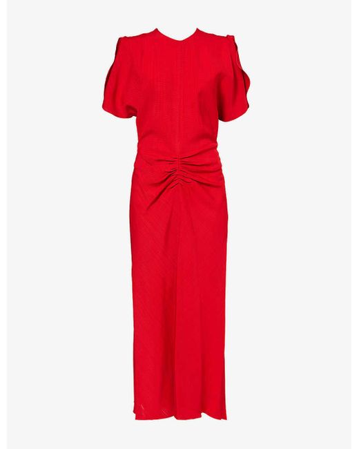 Victoria Beckham Gathered-waist Woven Midi Dress