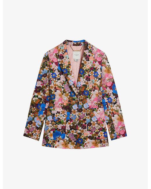 Ted Baker White Madonia Floral-print Woven Blazer