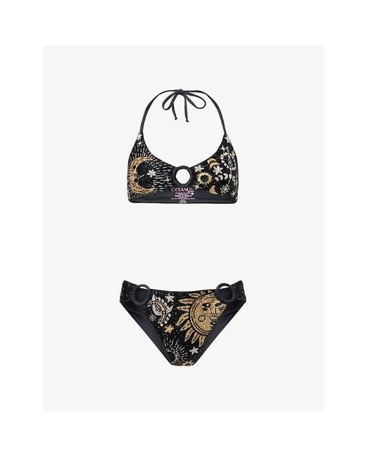 Oceanus Black Celestial Star Embellished Bikini