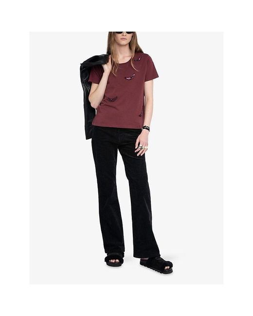 Zadig & Voltaire Purple Alys Wing-Appliqué Cotton-Jersey T-Shirt
