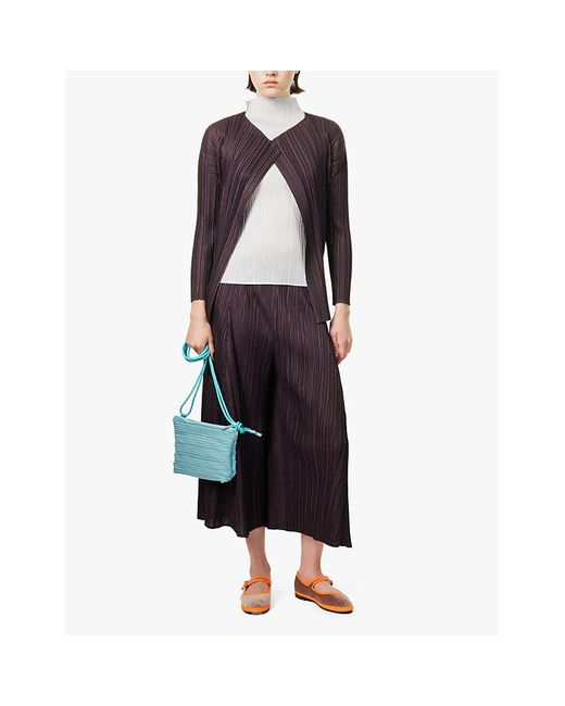 Pleats Please Issey Miyake Purple Panelled-Pleat Wide-Leg Knitted Trousers